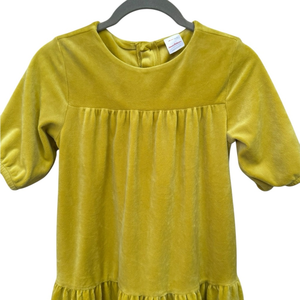 Hanna Andersson Lime Green Tiered Puff Sleeve Velvet Dress Size 10 - Picture 4 of 7